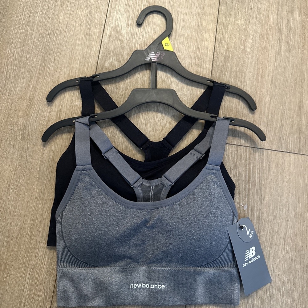 New Balance Two-Pack Seamless Sports Bras in Grey & Black